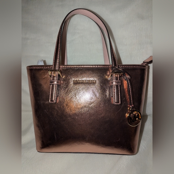 Michael Kors Jet Set Primrose Metallic XS Carryall Top Zip Tote Bag Purse NWT - Picture 7 of 8